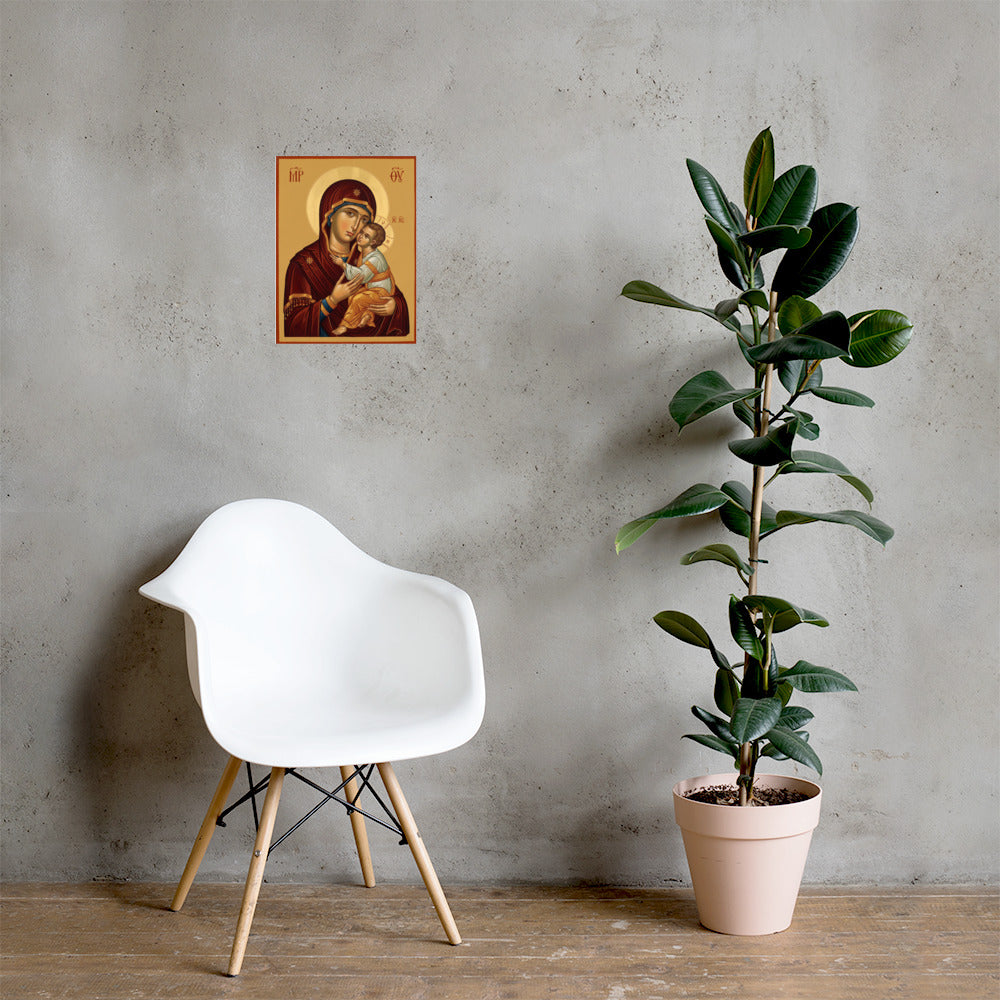Panagia Glykofilousa – Byzantine icon, printed poster on a wall