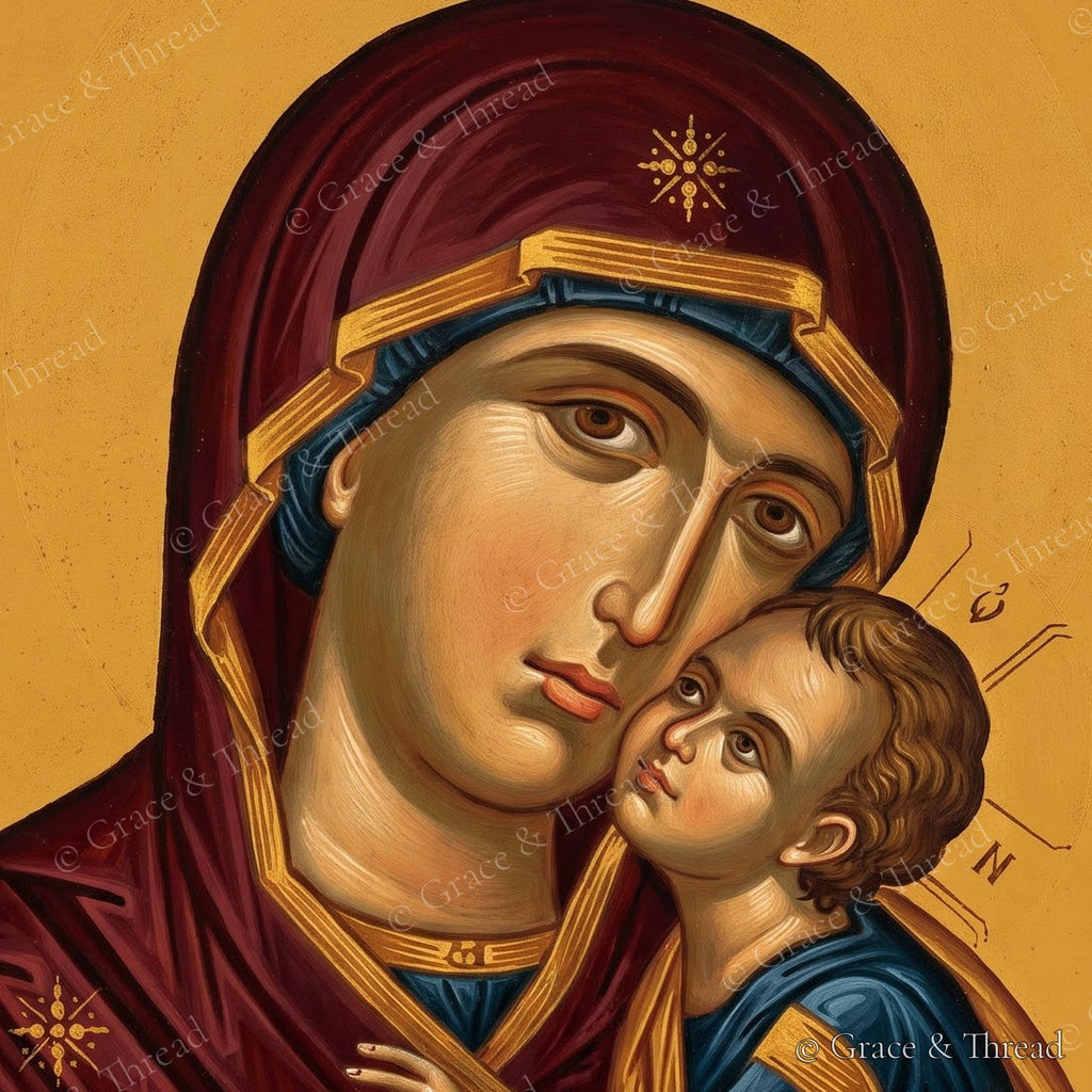 Panagia Eleousa – close-up detail of the icon (watermarked)